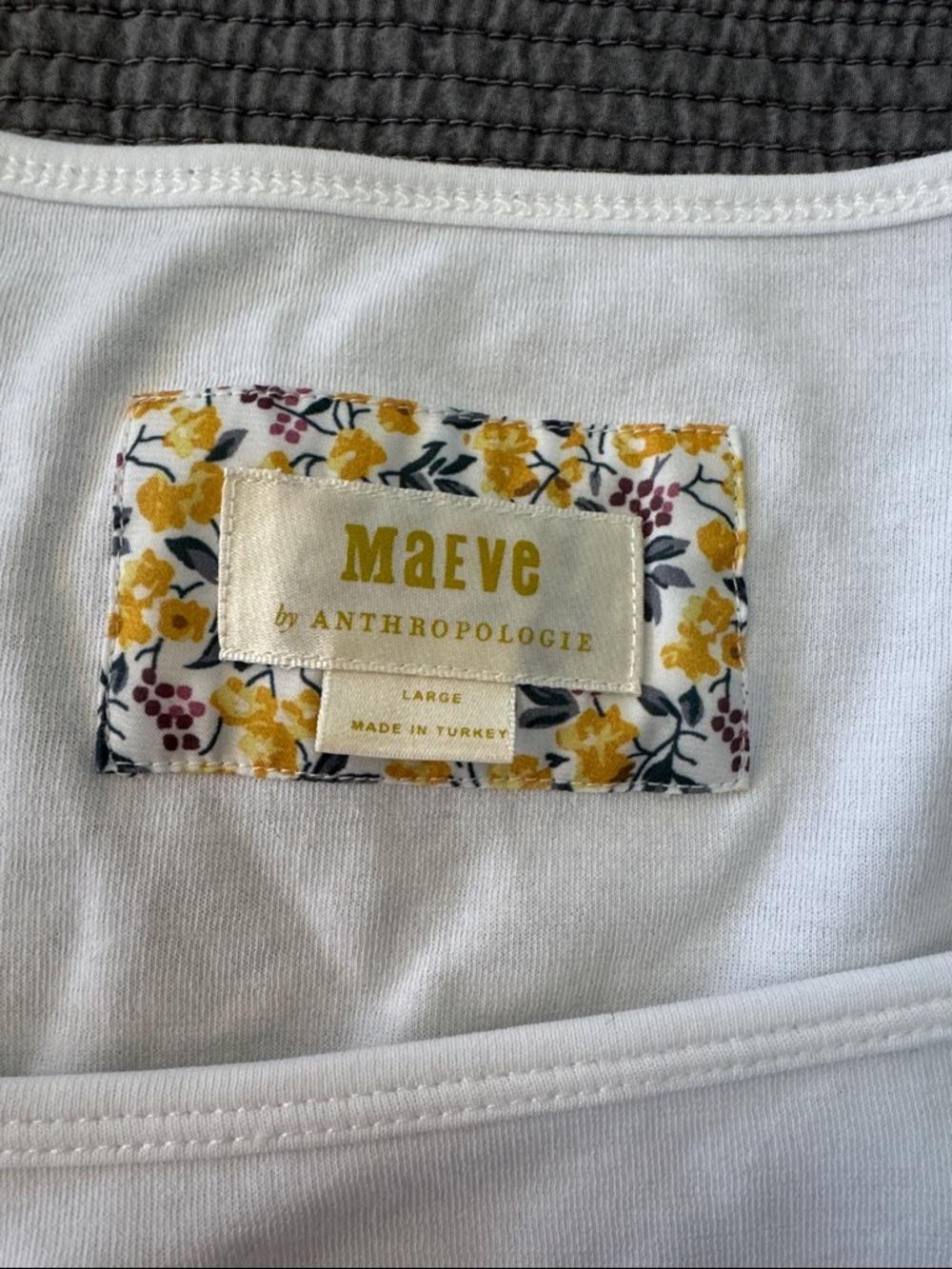 Maeve White Flutter Sleeve Top with Yellow Stitching - Picture 2 of 2